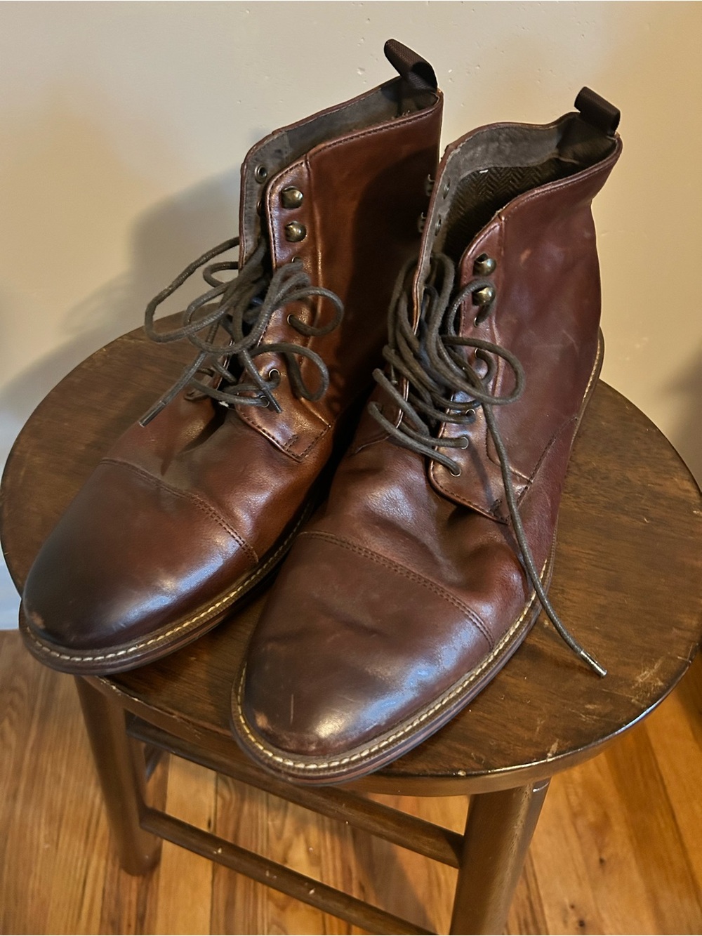 Aston Grey Men's Brown Leather Lace-Up Boots Sz 10